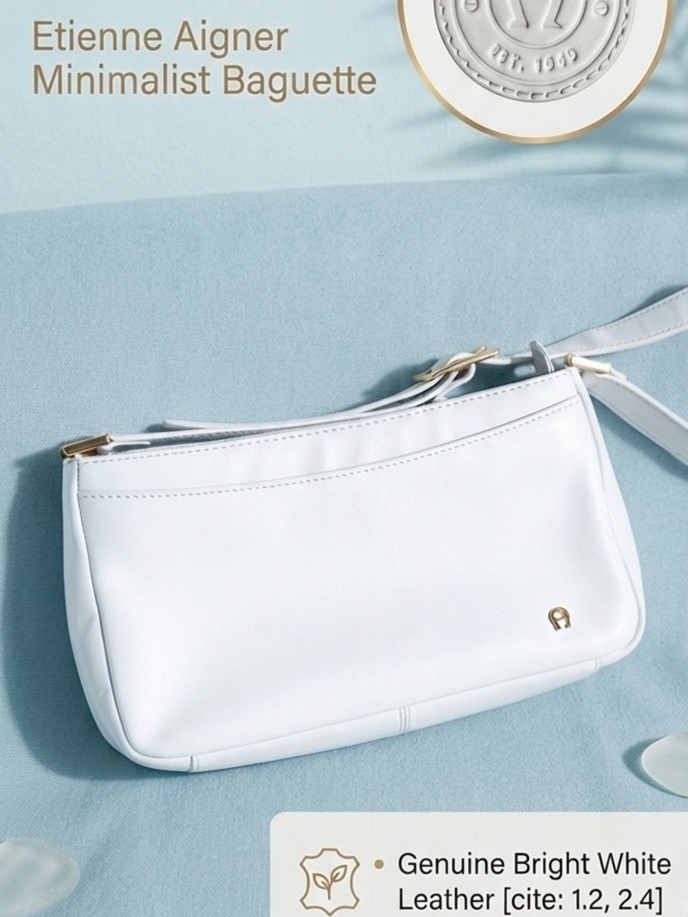 Vintage Etienne Aigner Bright White Leather Shoulder Baguette